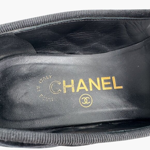 Chanel CC Cap Toe Quilted Loafers Size 37.5 US 6.5-7 Black Velvet Flat Slipper - Picture 14 of 14